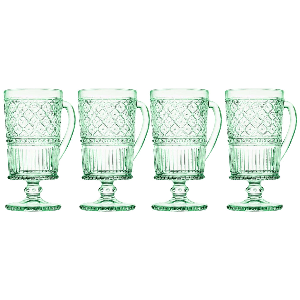 Claro Green Footed Coffee Mug, Set of 4 Godinger All Dining, Claro, Claro Footed Mugs, Claro Mug Set, Claro Set, Coffee, Coffee Mug, Embossed, Footed Mug, Green, Green Claro, Mug, Mug Set, Mugs, Mugs & Teacups