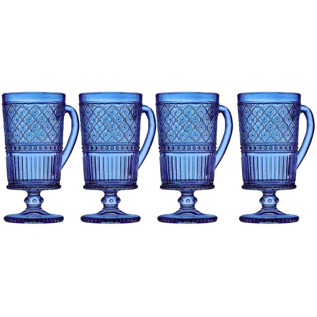 Claro Blue Footed Coffee Mug, Set of 4 Godinger All Dining, Blue, Blue Claro, Claro, Claro Footed Mugs, Claro Mug Set, Claro Set, Coffee, Coffee Mug, Embossed, Footed Mug, Mug, Mug Set, Mugs, Mugs & Teacups