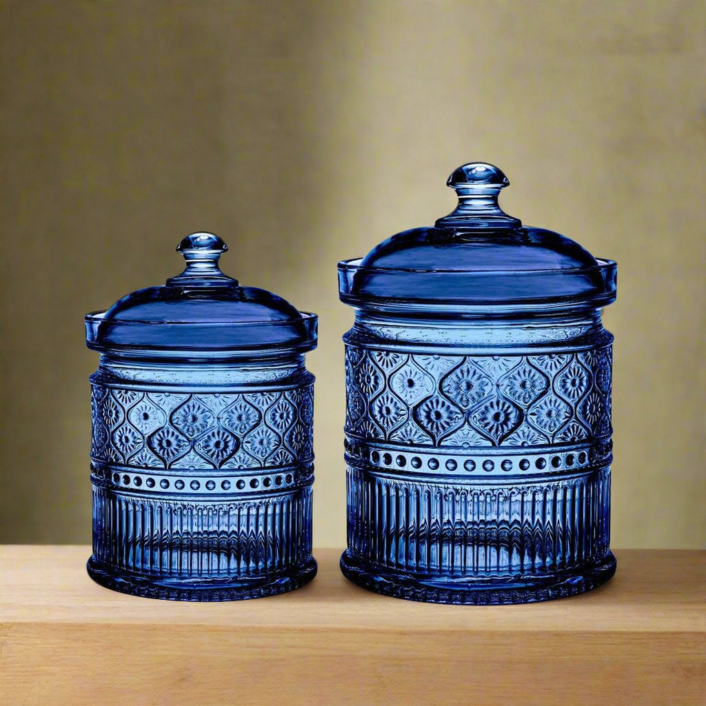 Claro Blue Canister Small Godinger All Kitchen, Blue, Canister, Claro, Claro Canister, Glassware, Kitchen Storage