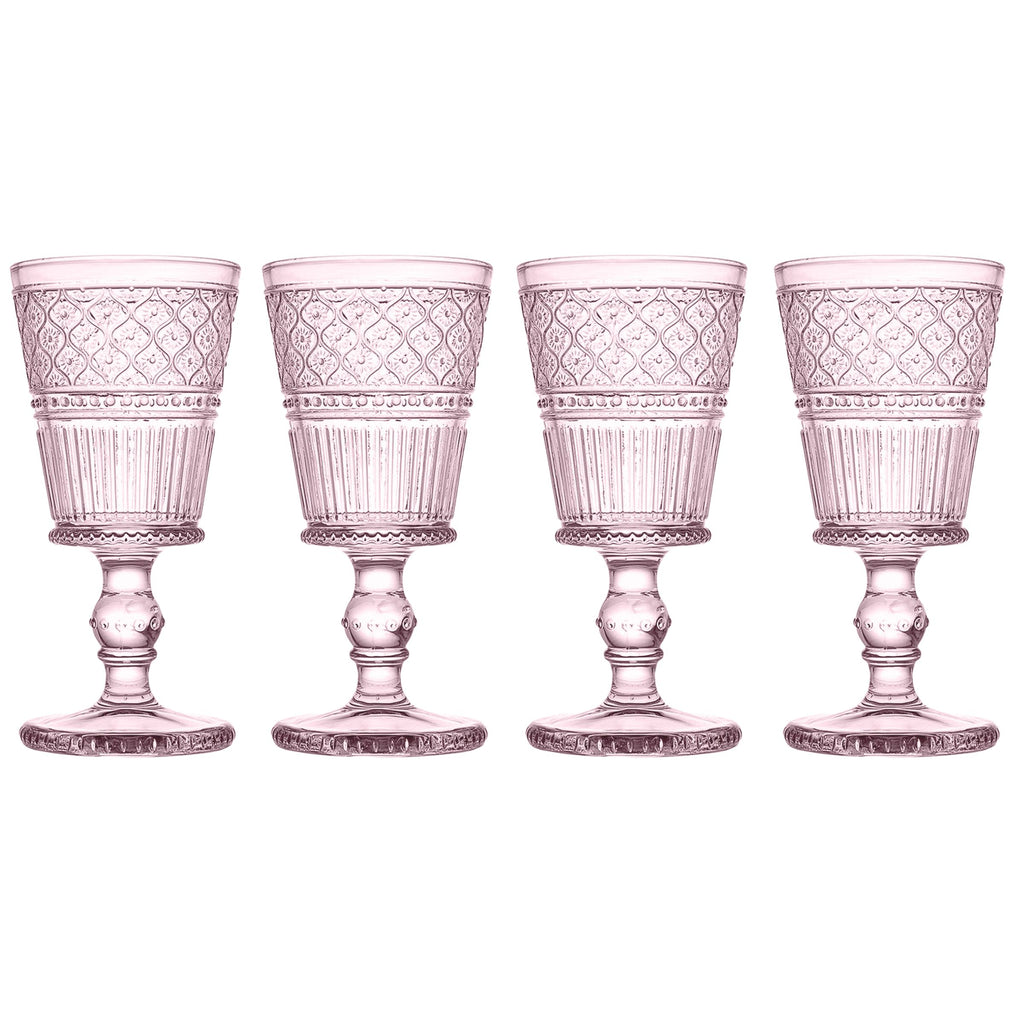 Claro Pink Goblet, Set of 4 Godinger All Barware, All Glassware, All Glassware & Barware, Champagne, Claro, Claro Goblet, Claro Goblet Set, Embossed, Pink, Pink Claro, Wine, Wine & Champagne