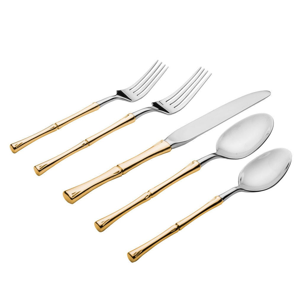 Rattan Mirrored Accented Gold 18/10 Stainless Steel 20 Piece Flatware Set, Service For 4 godinger