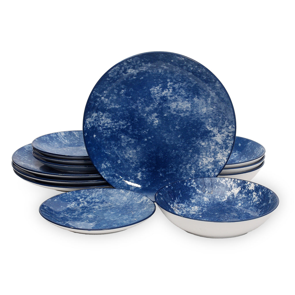 Wingate Blue Porcelain 12 Piece Dinnerware Set, Service For 4 godinger