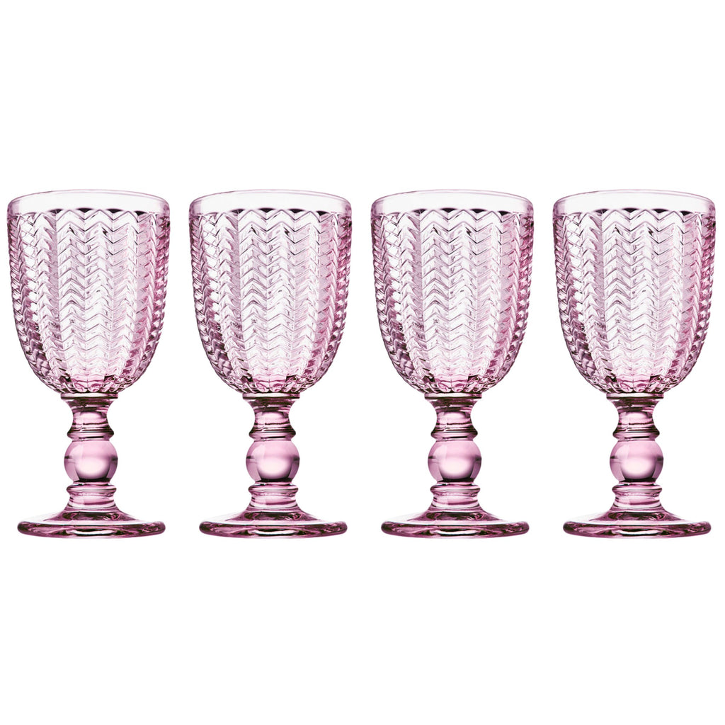 Twill Pink Goblet, Set of 4 Godinger All Glassware, All Glassware & Barware, Chevron, Glassware, Glassware & Barware, Goblet, Pink, Textured, Twill, Twill Pink, Twill Pink Goblet, Wine & Champagne