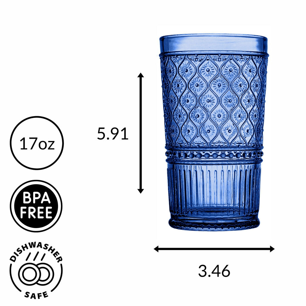 Claro Blue Highball, Set of 4 Godinger All Barware, All Glassware, All Glassware & Barware, Blue, Blue Claro, Claro, Claro Highball, Claro Hightball Set, DOF & Highball, Embossed, Glassware & Barware, Highball, Highball Set