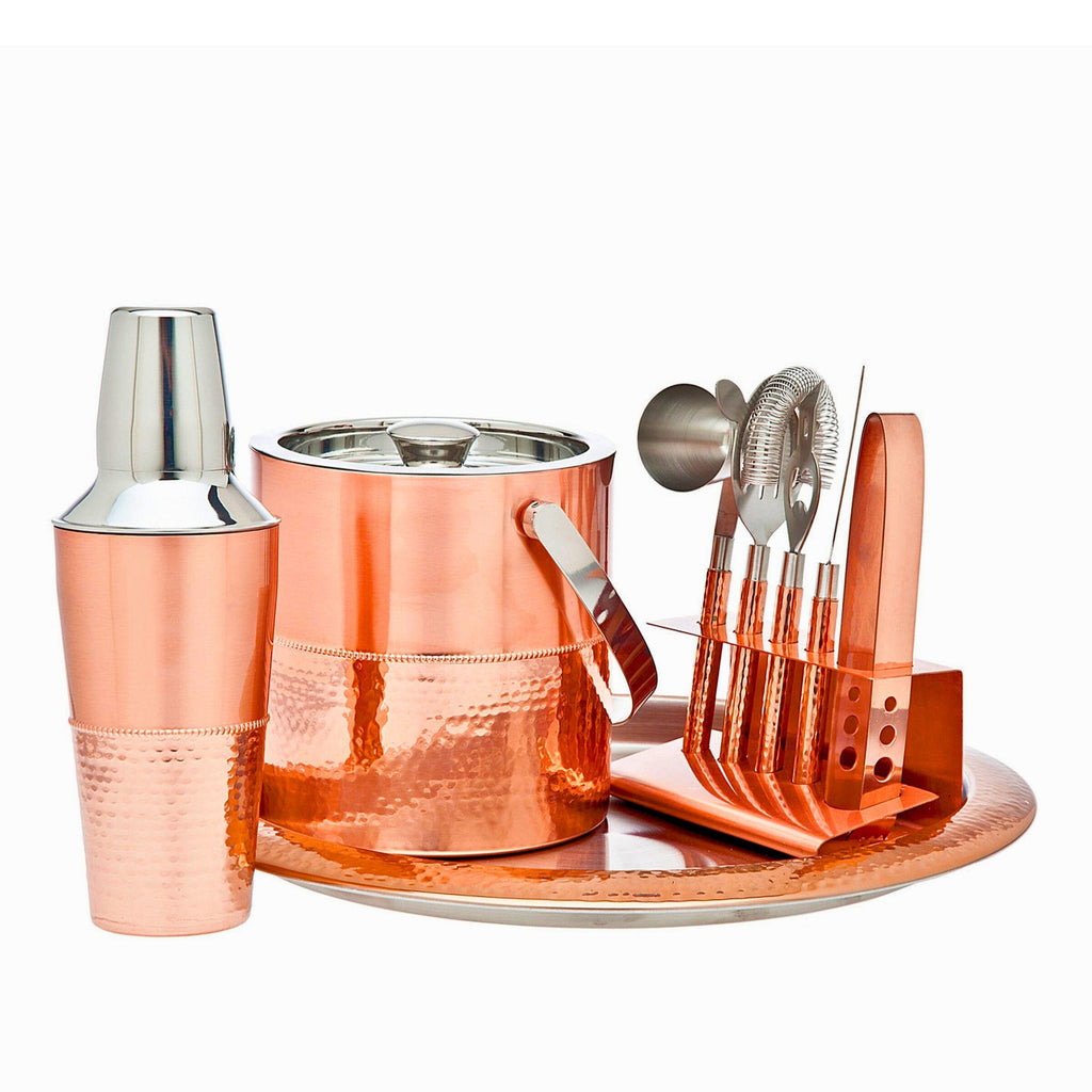 Hammered Copper 9 Piece Bar Tool Set Godinger All Barware, All Glassware & Barware, Barware Sets, Glassware & Barware, Stainless Steel