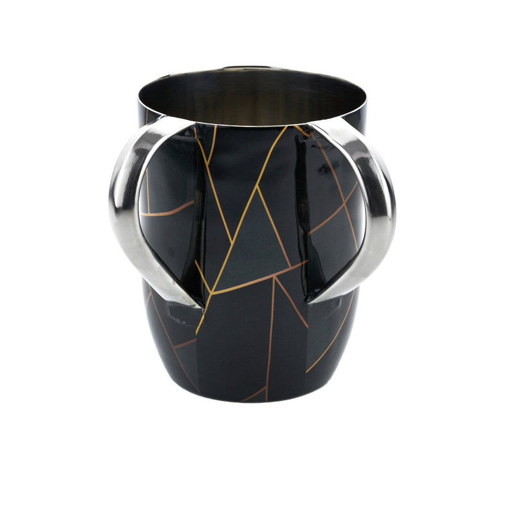 Abstract Lines Black & Gold Marble Wash Cup Godinger Abstract Lines, All Judaica, Judaica, Marble, Stainless, Stainless Steel, Wash, Wash Cup, Wash Cups