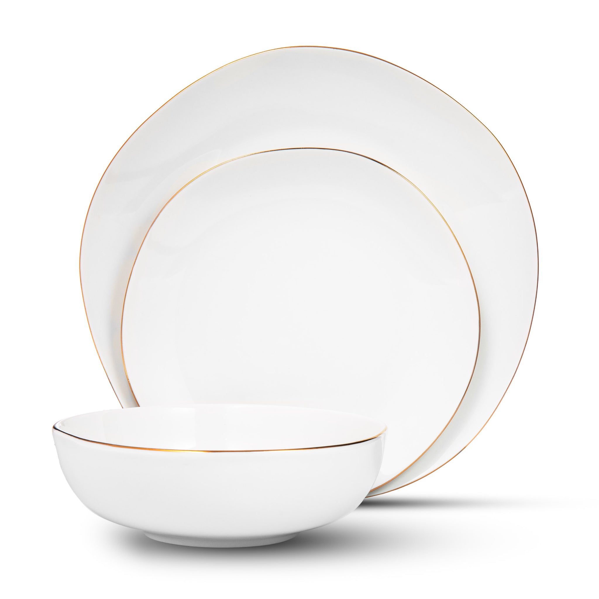 Andover White 12 Piece Gold Rim Dinnerware Set, Service For