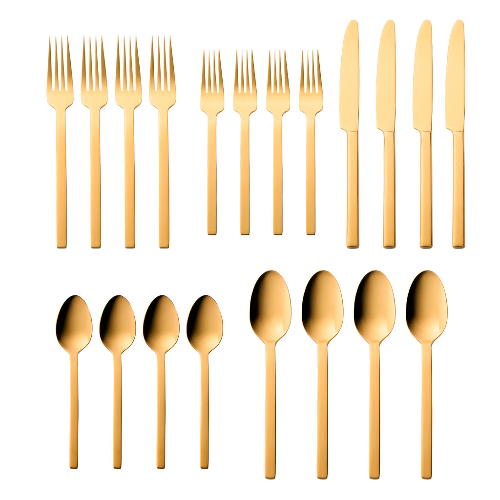 Atlas Mirrored Gold 18/0 Stainless Steel 20 Piece Flatware Set, Service For 4 Godinger 18/0 Stainless Steel, 18/0 Stainless Steel Flatware, 20 Piece Set, All Flatware & Serveware, Atlas, Flatware Set, Flatware Sets, Gold, Service For 4, Stainless Steel, Tableware
