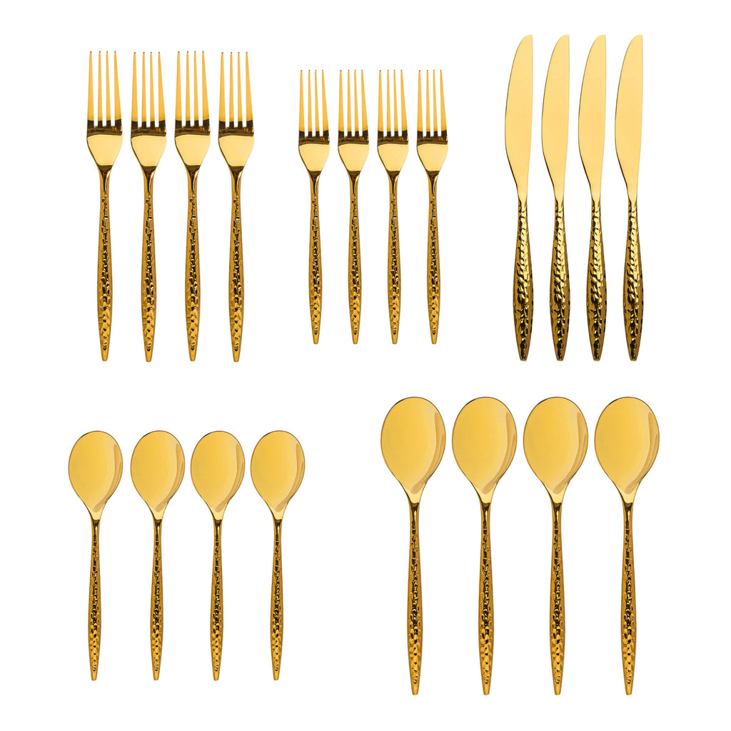 Avellino Mirrored Gold 18/10 Stainless Steel 20 Piece Flatware Set, Service For 4 Godinger 18/10 Stainless Steel, 18/10 Stainless Steel Flatware, 20 Piece Set, All Flatware & Serveware, Avellino, Flateware Sets, Flatware Sets, Gold, Service For 4, Stainless Steel, Tableware