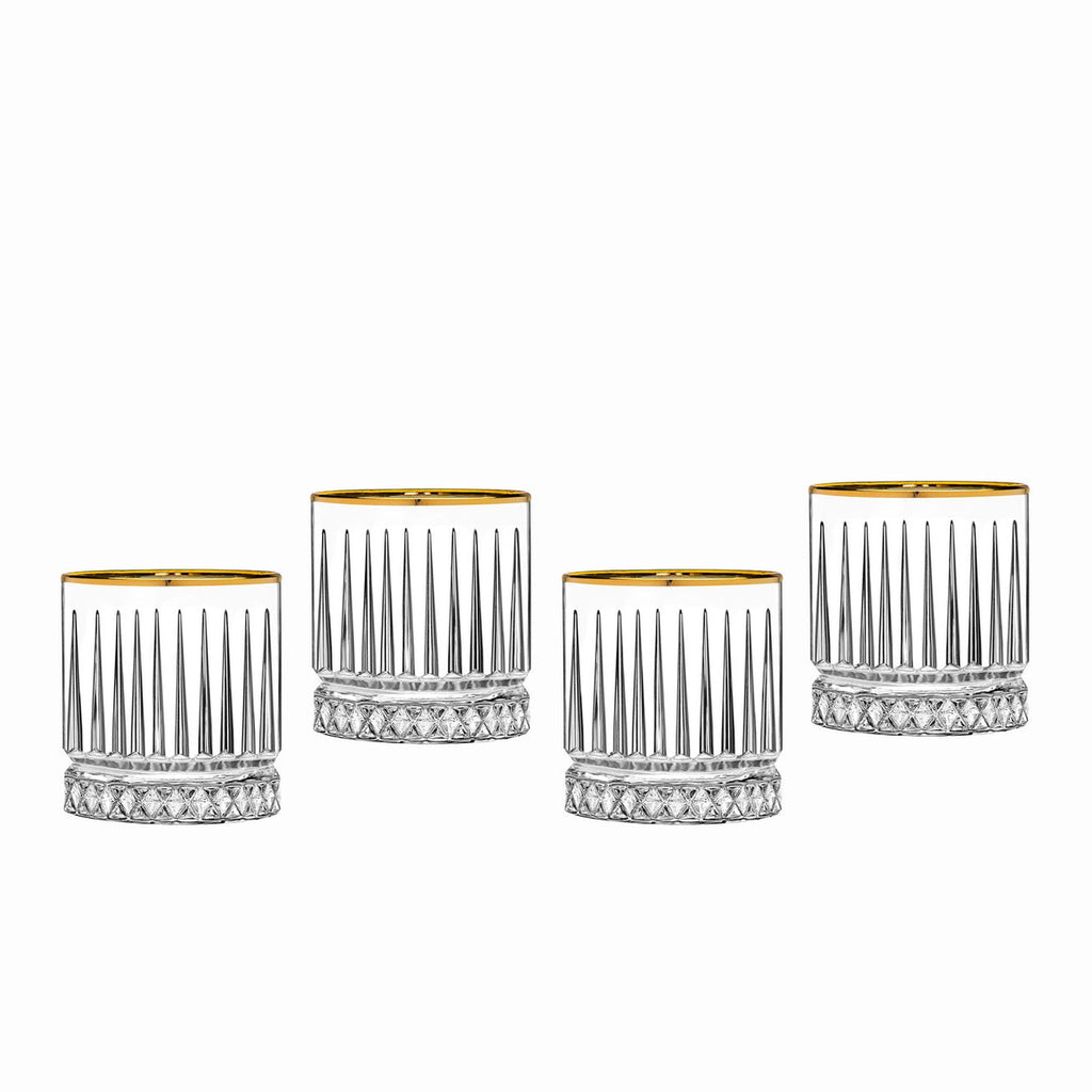 Avenue Gold Rim Double Old Fashion Glass, Set of 4 Godinger All Barware, All Glassware, All Glassware & Barware, Avenue, Clear, Cut Crystal, DOF, DOF & Highball, Double Old Fashion, Drinkware, Glassware, Gold Rim, Whiskey Glass