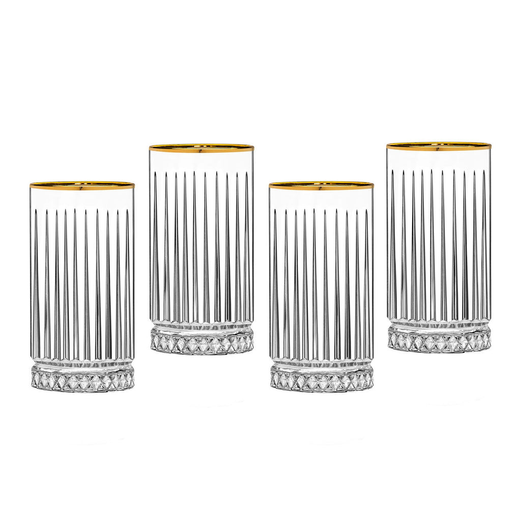 Avenue Gold Rim Highball, Set of 4 Godinger All Barware, All Glassware, All Glassware & Barware, Avenue, Cut Crystal, DOF & Highball, Gold Rim, Highball, Highball Set