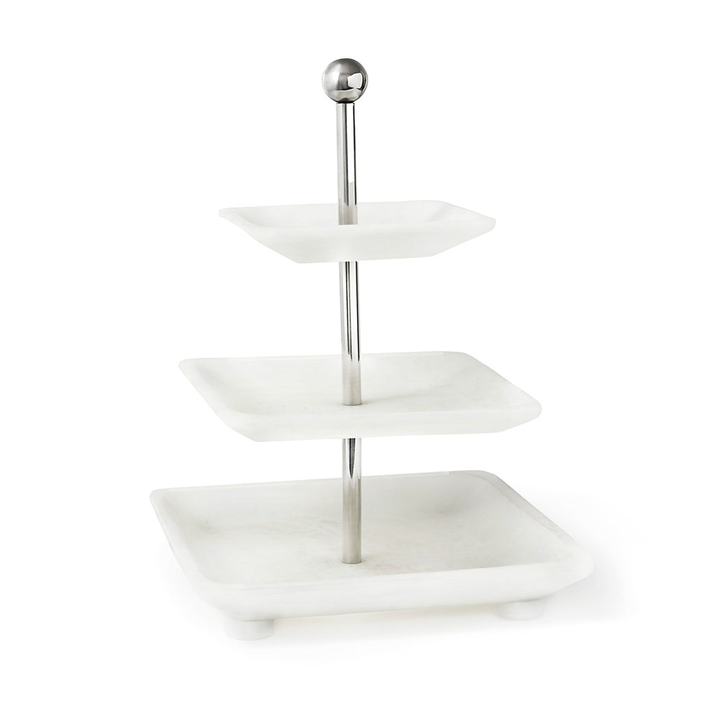 Azure Matte White Three Tiered Serving Stand Godinger 3 Tiered, 3 Tiered Server, All Kitchen, Azure Matte White Resin, Kitchen, Matte Resin, Resin, Resin Three Tiered Serving Stand, Serving, Serving Stand, Specialty Serving, Stainless, Stainless Steel, Three Tiered, White, White Resin, White Resin & Stainless Steel Godinger