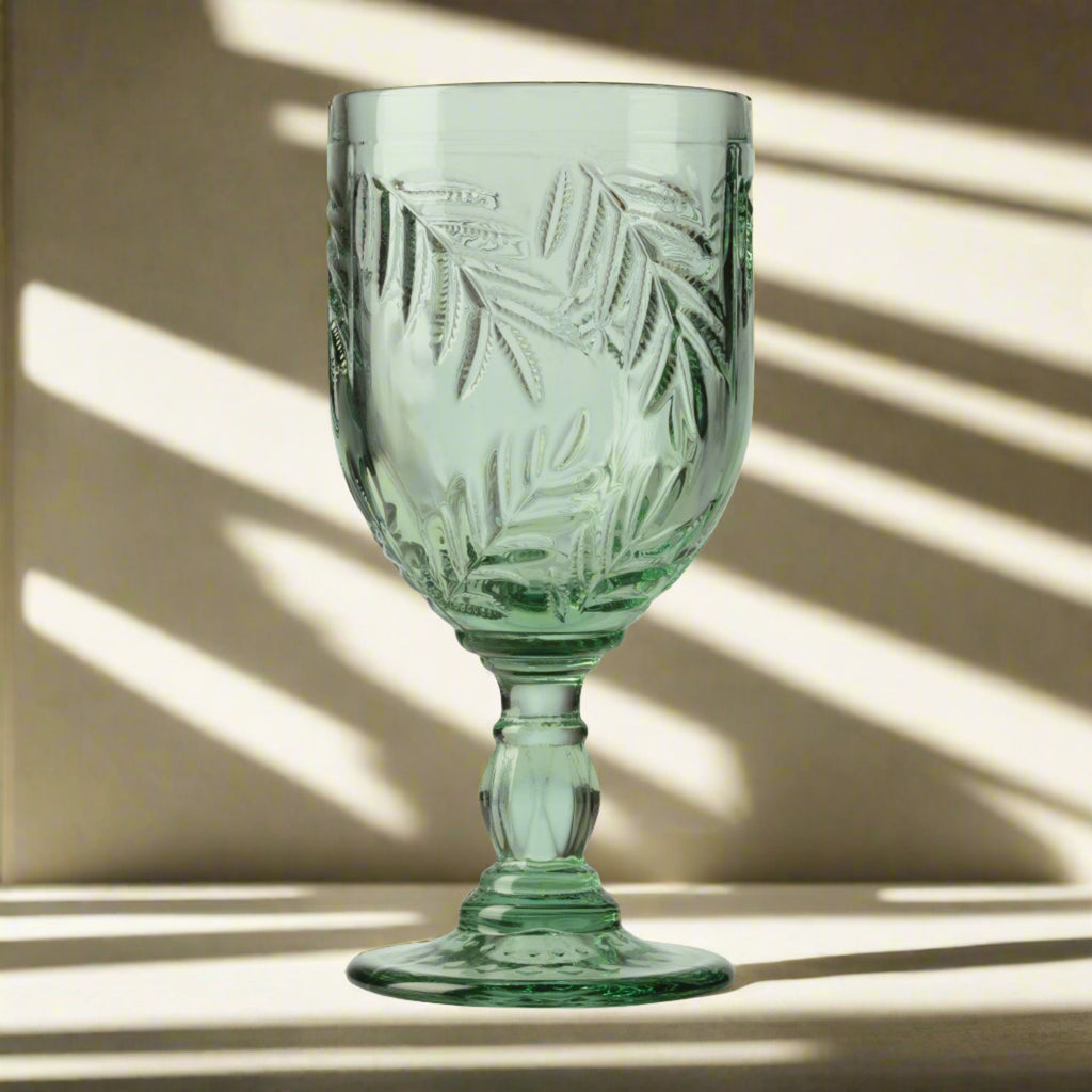 Bali Goblet, Set of 4 Godinger All Glassware, All Glassware & Barware, Bali, Glassware, Glassware & Barware, Goblet, Green, Palm, Palm Leaf, Wine & Champagne