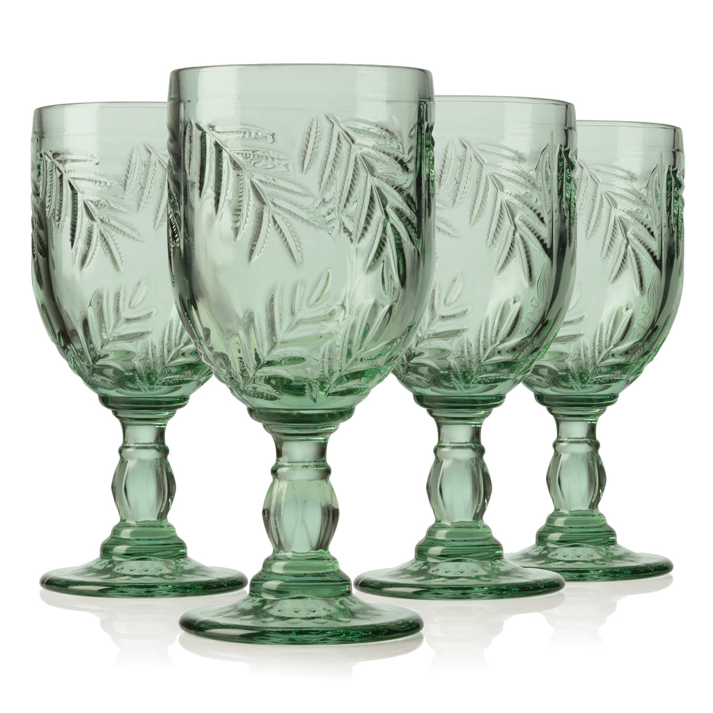 Bali Goblet, Set of 4 Godinger All Glassware, All Glassware & Barware, Bali, Glassware, Glassware & Barware, Goblet, Green, Palm, Palm Leaf, Wine & Champagne