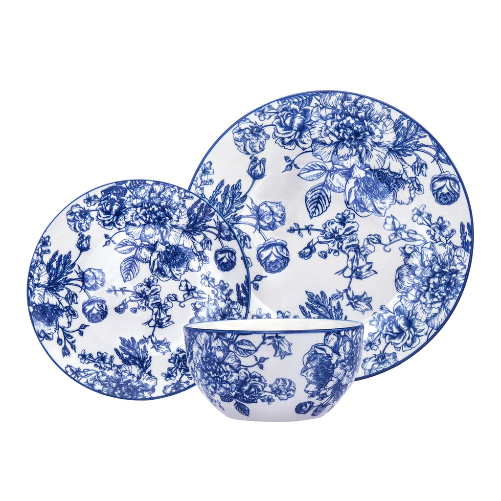 Banbury Blue Porcelain 12 Piece Dinnerware Set, Service For 4 Godinger 12 Piece Dinnerware Set, 12 Piece Set, Blue, Blue Dinnerware, Dinnerware, Dinnerware Set, Everyday Dinnerware, Porcelain, Porcelain Dinnerware, Porcelain Dinnerware Set, Service For 4, White, White Dinnerware