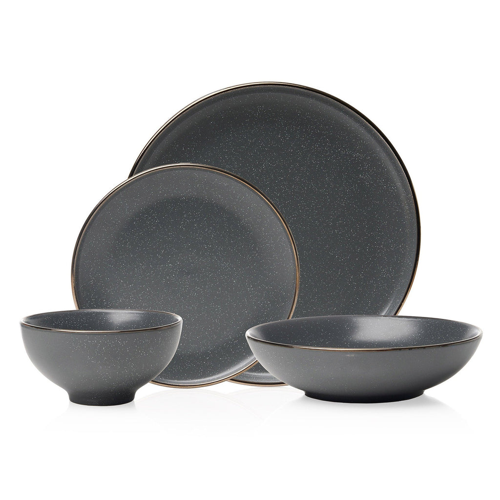 Beaumont Grey Gold Rim 16 Piece Dinnerware Set, Service for 4 Godinger 16 Piece Dinnerware, 16 Piece Dinnerware Set, 16 Piece Set, All Dining, Beaumont, Dining, Dinnerware, Dinnerware Set, Fine Dinnerware, Gold Rim, Grey, Grey Dinnerware, Speckled