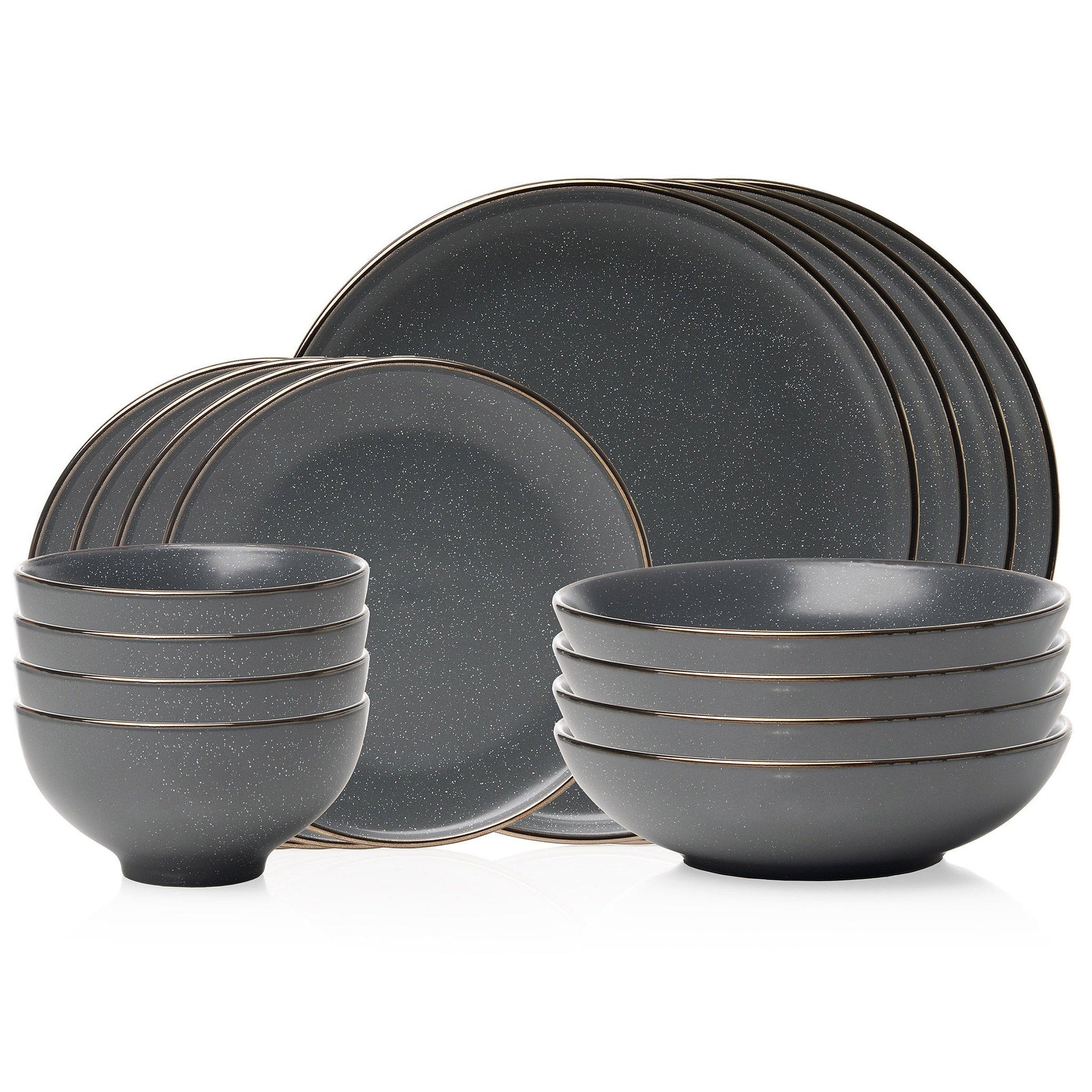 Beaumont Grey Gold Rim 16 Piece Dinnerware Set, Service for 4