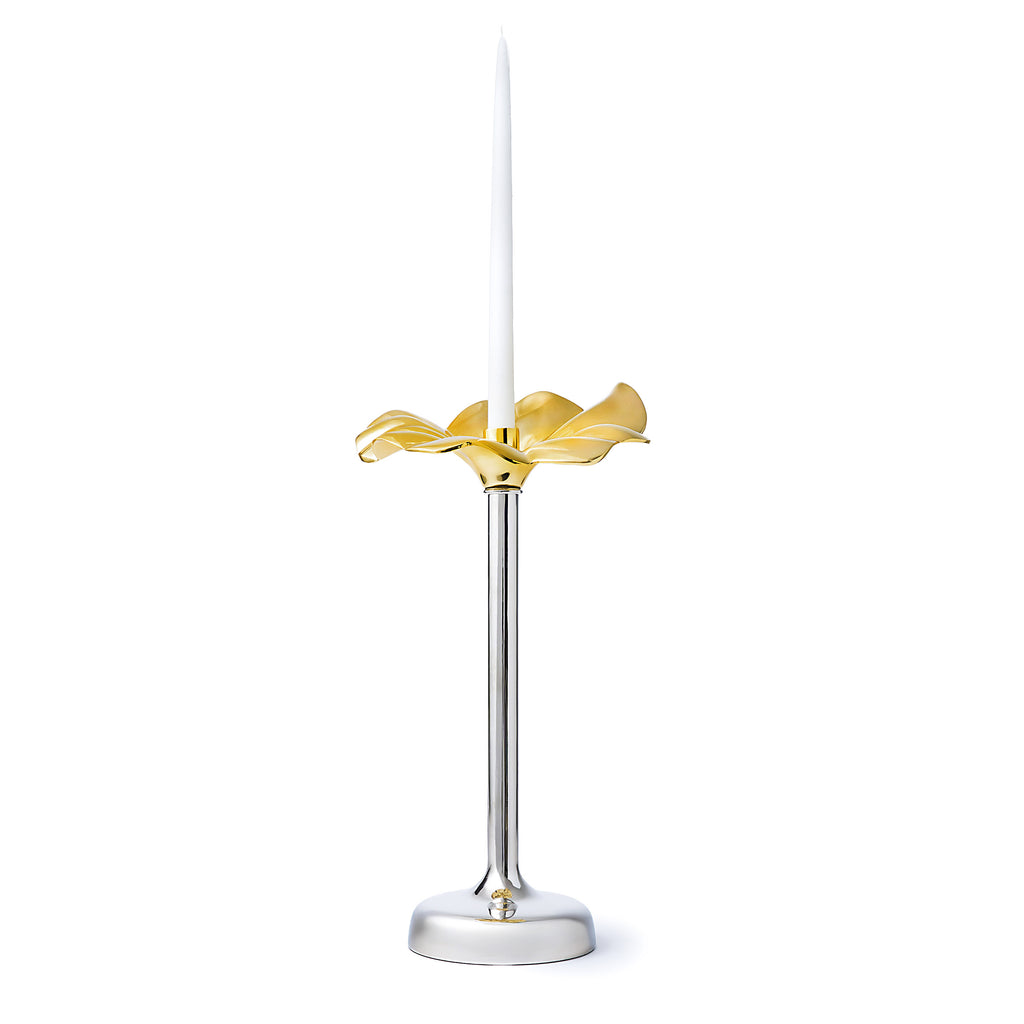 Blossom Platinum & Gold Tapered Candle Holder 18.5" Godinger All Decor, Blossom, Candles & Candleholders, Decor, Flower, Gold, Gold Accent, Tapered, Tapered Candle Holder