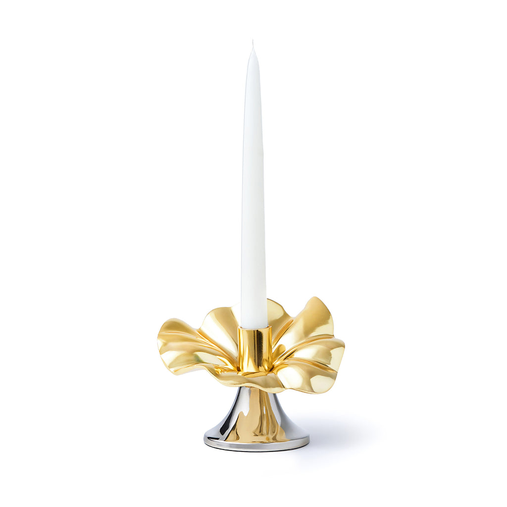 Blossom Platinum & Gold Tapered Candle Holder 6" Godinger All Decor, Blossom, Candles & Candleholders, Decor, Flower, Gold, Gold Accent, Tapered, Tapered Candle Holder