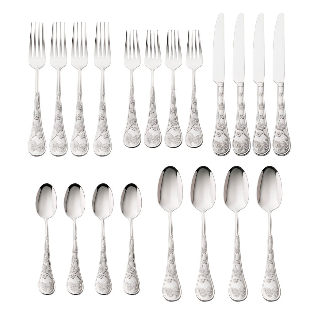 Butterfly Sandblasted 18/10 Stainless Steel 20 Piece Flatware Set, Service For 4 Godinger 18/10 Stainless Steel, 18/10 Stainless Steel Flatware, 20 Piece Set, All Flatware & Serveware, Butterfly, Butterfly Sandblasted, Flateware Sets, Flatware Sets, Sandblasted, Stainless Steel, Tableware