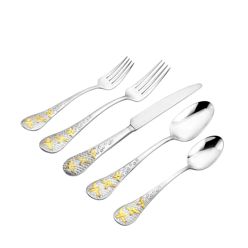 Buzz 24kt Gold Plated 18/10 Stainless Steel 20 Piece Flatware Set, Service For 4 Godinger 18/10 Stainless Steel, 18/10 Stainless Steel Flatware, 20 Piece Set, All Flatware & Serveware, Bee, Buzz, Flatware Set, Flatware Sets, Service For 4