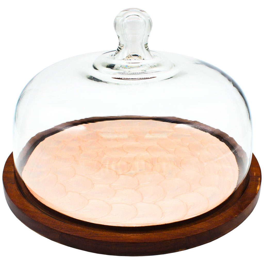 Capri Pink Cake Dome Godinger All Kitchen, Cake, Cake Dome, Capri, Pink, Serving Platter, Wood & Enamel