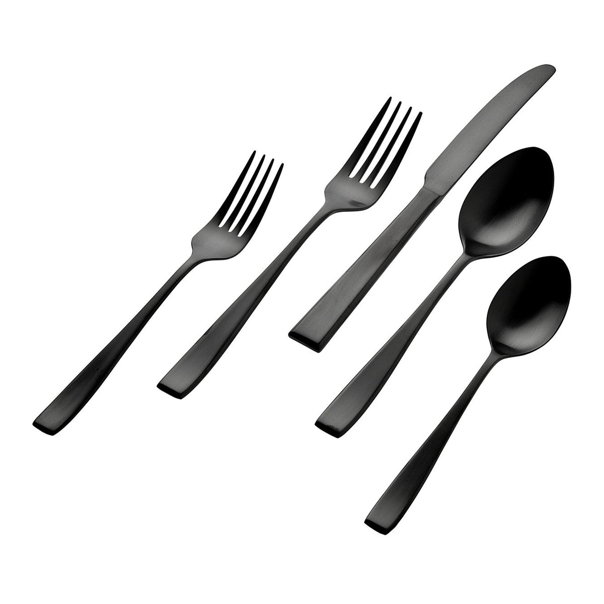 Chisel Mirrored Black 18/0 Stainless Steel 20 Piece Flatware Set, Serv