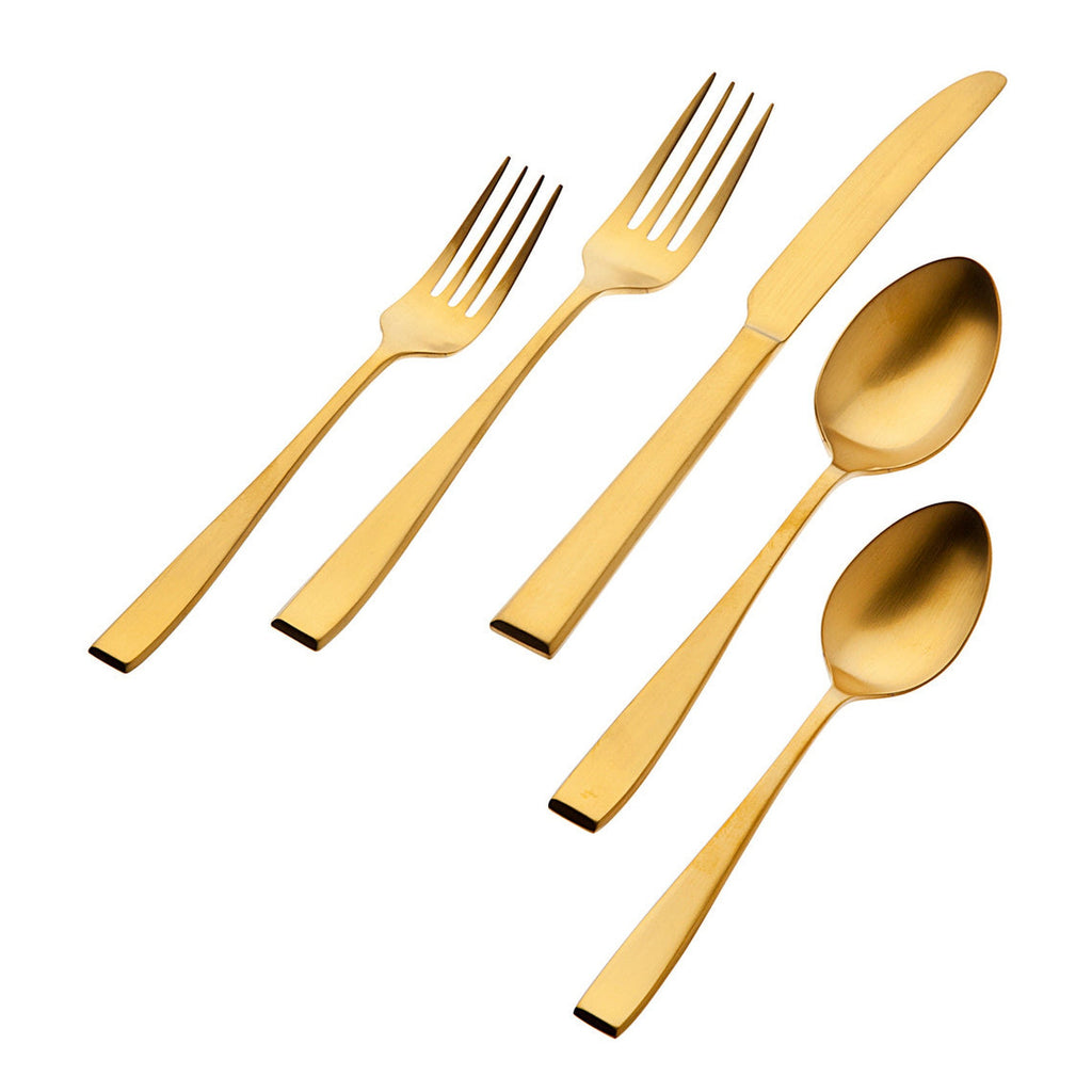 Chisel Mirrored Gold 18/0 Stainless Steel 20 Piece Flatware Set, Service For 4 Godinger 18/10 Stainless Steel, 18/10 Stainless Steel Flatware, 20 Piece Set, All Flatware & Serveware, Chisel, Flateware Sets, Flatware Sets, Gold, Service For 4, Tableware