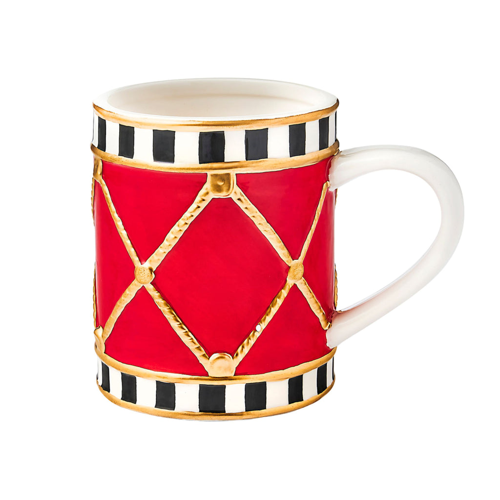 Christmas Checkered Drum Mug Godinger All Dining, Black, Christmas, Coffee Mug, Drum Mug, Holiday, Mug, Mugs, Mugs & Teacups, Red, White, Yellow