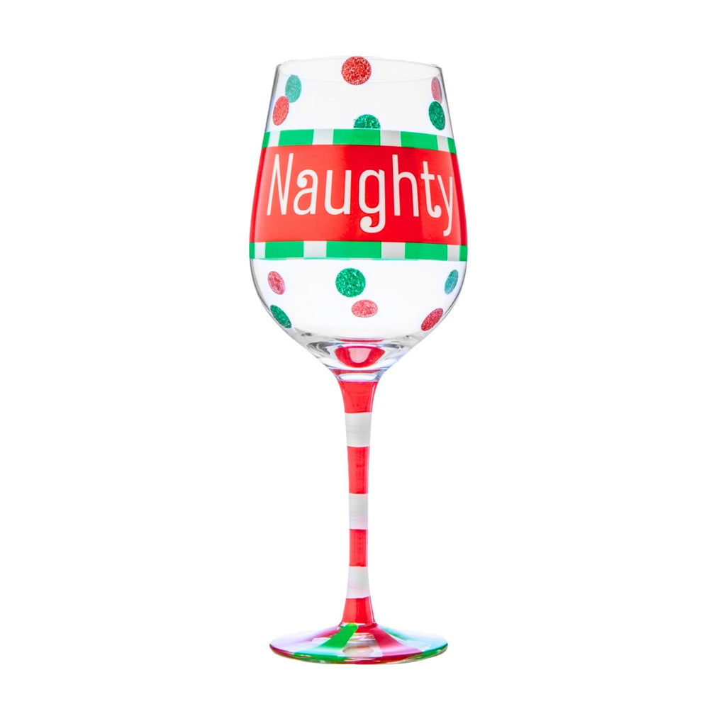 Christmas Naughty Wine Glass Godinger All Barware, All Glassware, All Glassware & Barware, Christmas, Christmas Wine Glass, Holiday, Wine, Wine & Champagne, Wine Glass