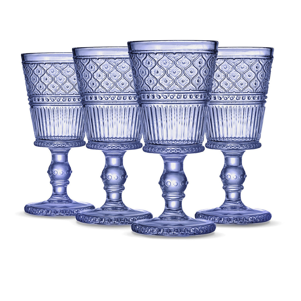 Claro Blue Goblet, Set of 4 Godinger All Barware, All Glassware, All Glassware & Barware, Blue, Blue Claro, Champagne, Claro, Claro Goblet, Claro Goblet Set, Embossed, Wine, Wine & Champagne Godinger
