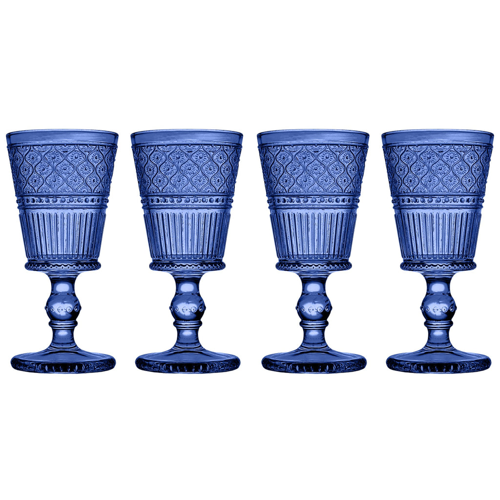 Claro Blue Goblet, Set of 4 Godinger All Barware, All Glassware, All Glassware & Barware, Blue, Blue Claro, Champagne, Claro, Claro Goblet, Claro Goblet Set, Embossed, Wine, Wine & Champagne