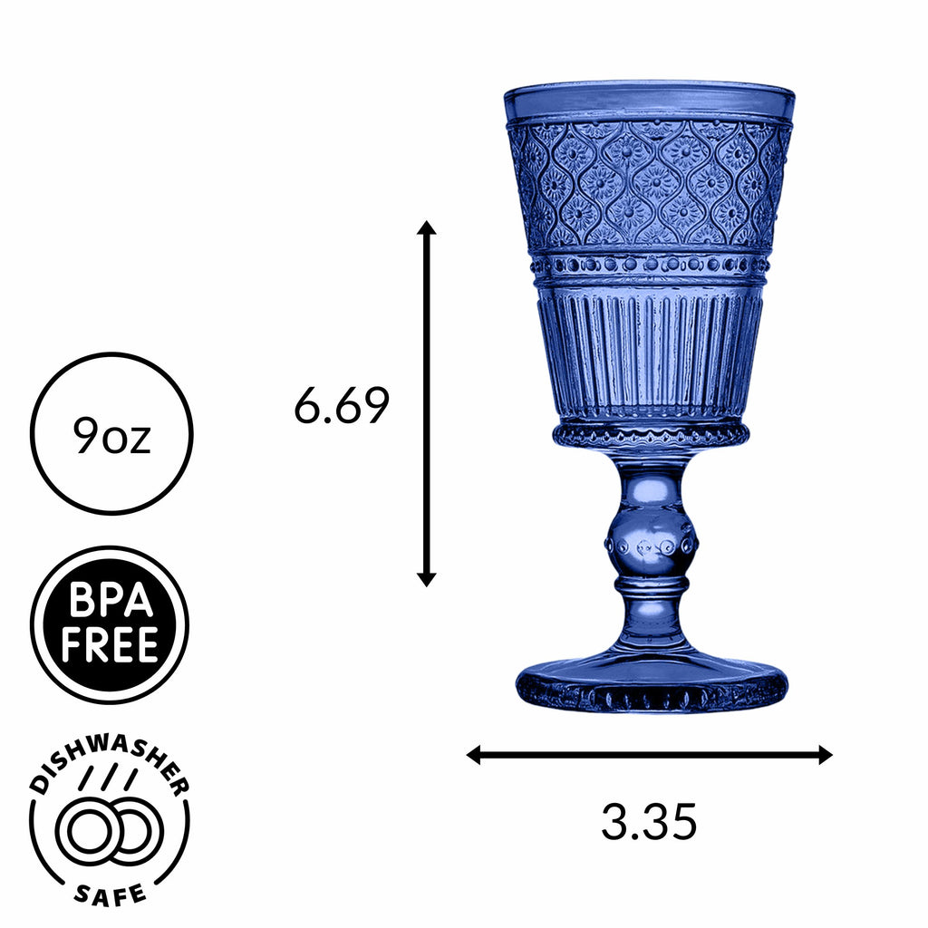 Claro Blue Goblet, Set of 4 Godinger All Barware, All Glassware, All Glassware & Barware, Blue, Blue Claro, Champagne, Claro, Claro Goblet, Claro Goblet Set, Embossed, Wine, Wine & Champagne