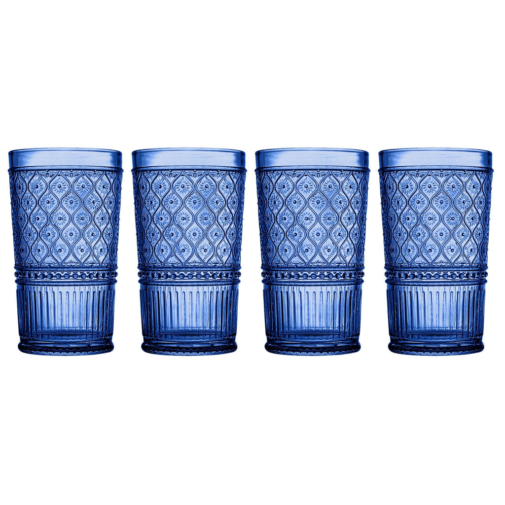 Claro Blue Highball, Set of 4 Godinger All Barware, All Glassware, All Glassware & Barware, Blue, Blue Claro, Claro, Claro Highball, Claro Hightball Set, DOF & Highball, Embossed, Glassware & Barware, Highball, Highball Set