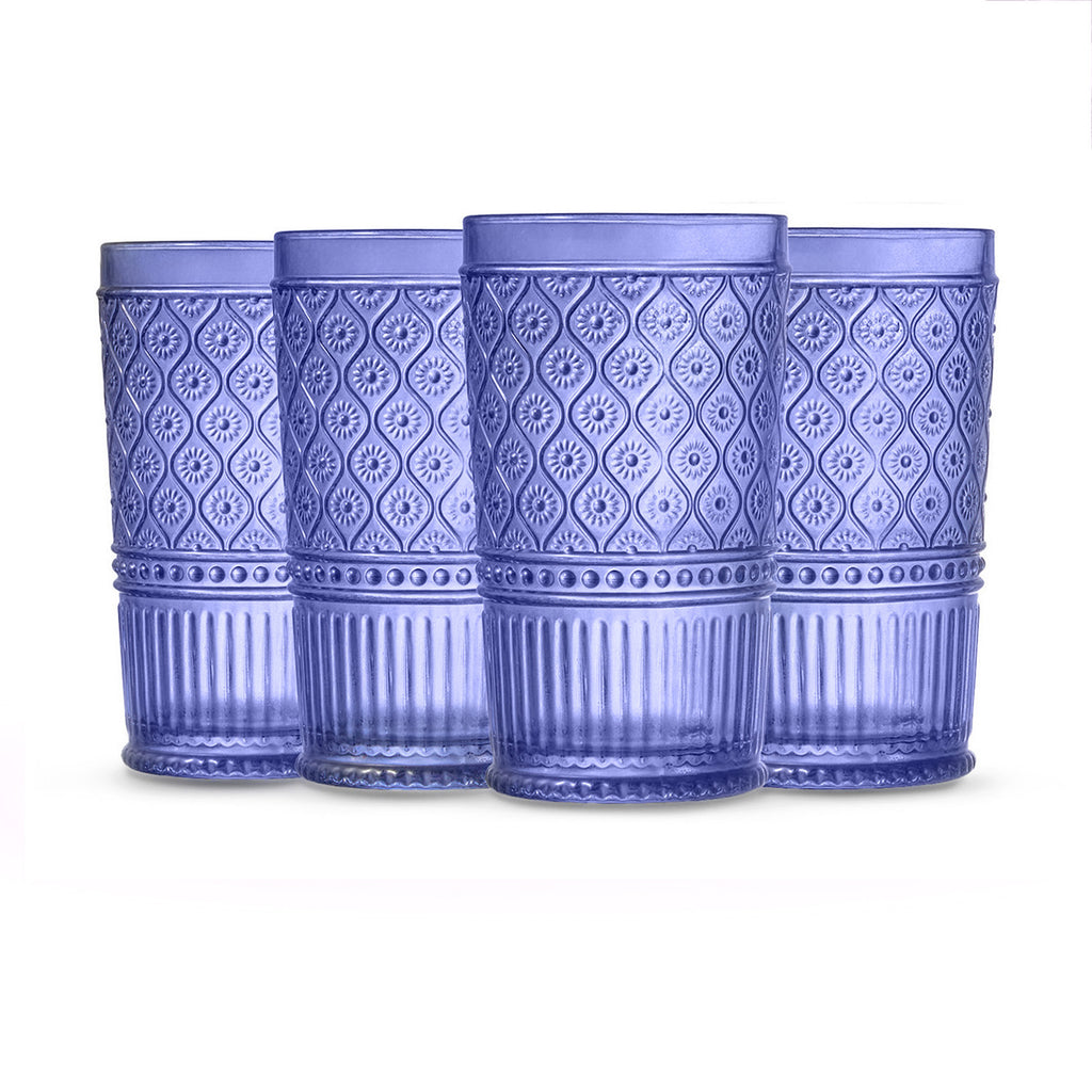 Claro Blue Highball, Set of 4 Godinger All Barware, All Glassware, All Glassware & Barware, Blue, Blue Claro, Claro, Claro Highball, Claro Hightball Set, DOF & Highball, Embossed, Glassware & Barware, Highball, Highball Set Godinger