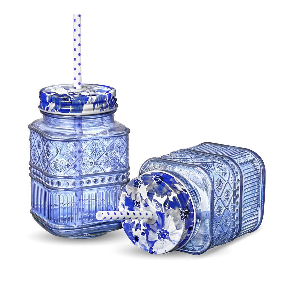 Claro Blue Mason Jar, Set of 2 Godinger All Barware, All Glassware, All Glassware & Barware, Blue, Blue Claro, Claro, Glassware & Barware, Mason, Mason Jars Godinger