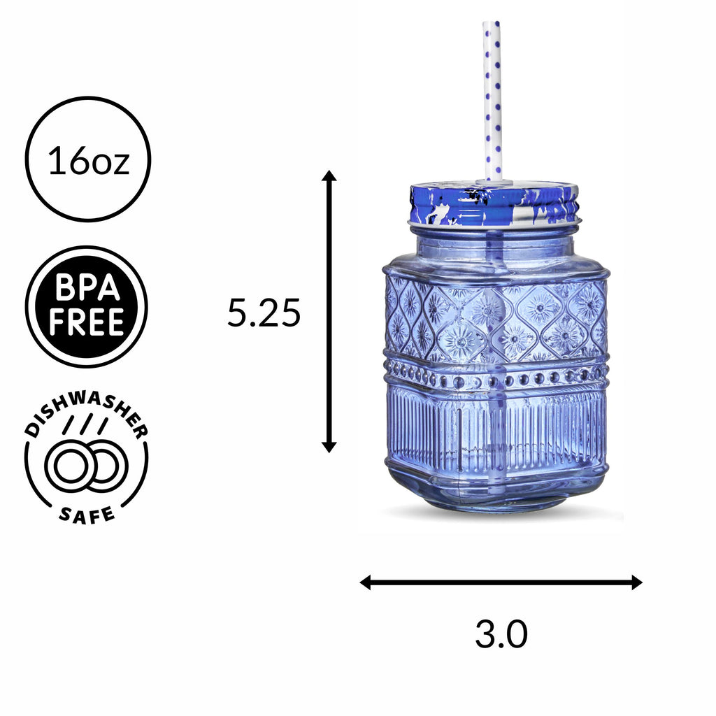 Claro Blue Mason Jar, Set of 2 Godinger All Barware, All Glassware, All Glassware & Barware, Blue, Blue Claro, Claro, Glassware & Barware, Mason, Mason Jars Godinger