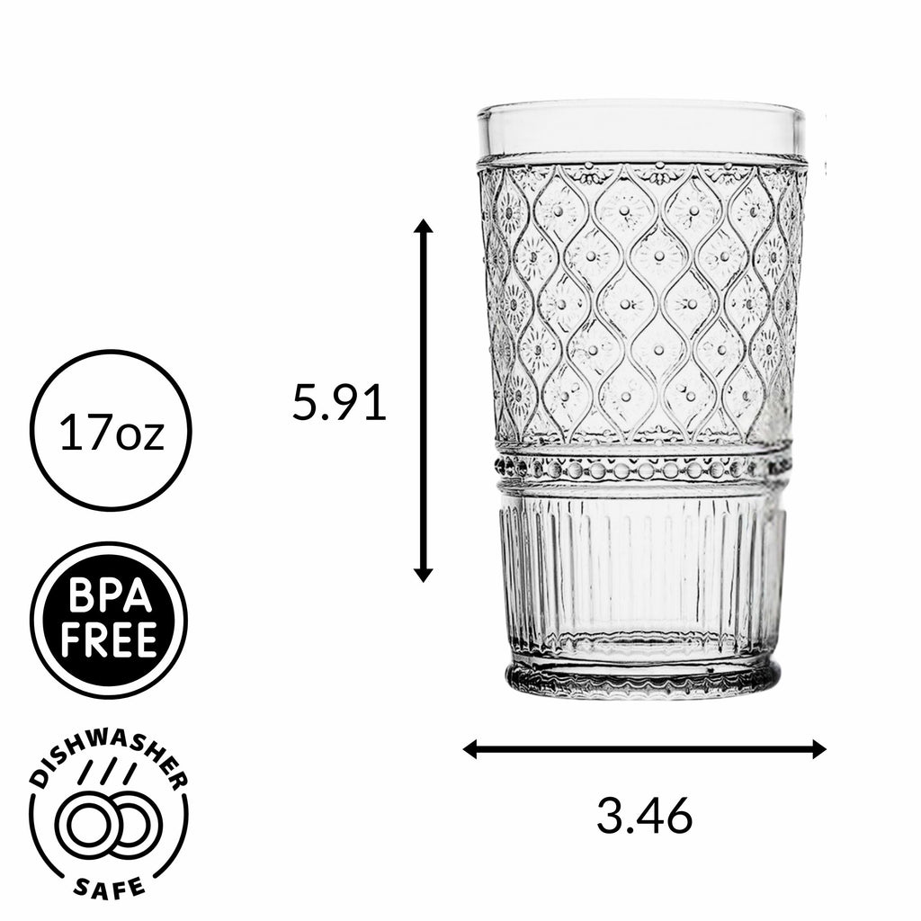 Claro Clear Highball, Set of 4 Godinger All Barware, All Glassware, All Glassware & Barware, Claro, Claro Highball, Claro Hightball Set, Clear, Clear Claro, DOF & Highball, Embossed, Highball, Highball Set