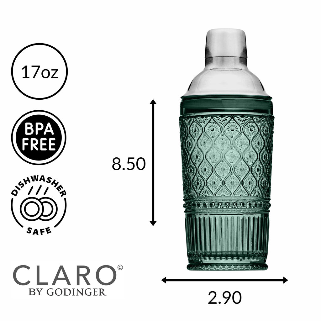 Claro Dark Green Cocktail Shaker Godinger Claro, Claro Dark Green, Claro Shaker, Clear, Cocktail Shaker, Dark Green, Glassware & Barware, Shaker