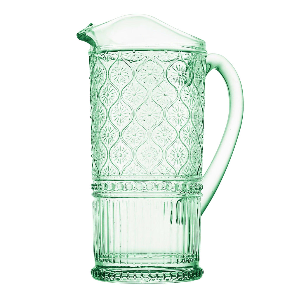 Claro Green Beverage Pitcher Godinger All Barware, All Glassware, All Glassware & Barware, Blue, Claro, Embossed, Glass, Glass Pitcher, Green, Green Claro, Pitcher, Pitchers