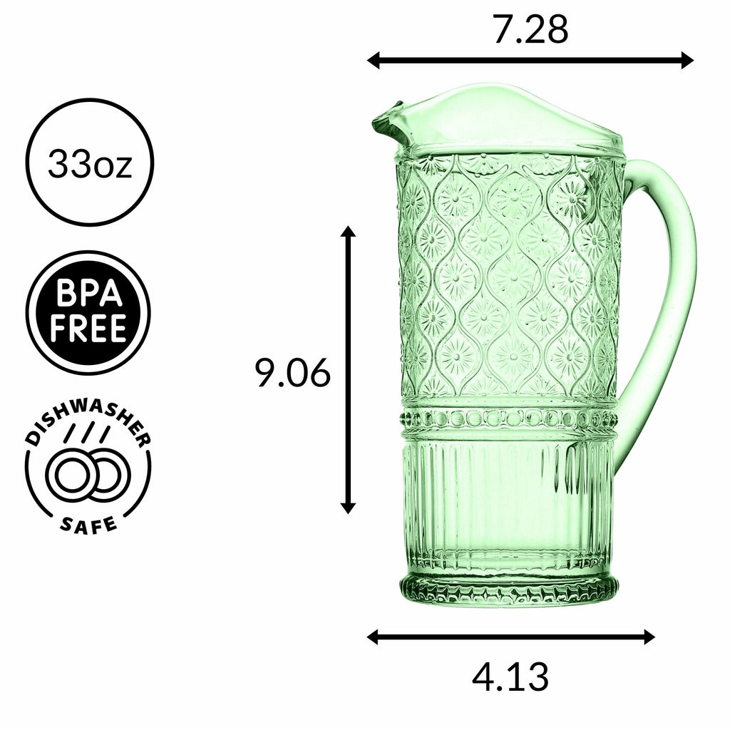 Claro Green Beverage Pitcher Godinger All Barware, All Glassware, All Glassware & Barware, Blue, Claro, Embossed, Glass, Glass Pitcher, Green, Green Claro, Pitcher, Pitchers