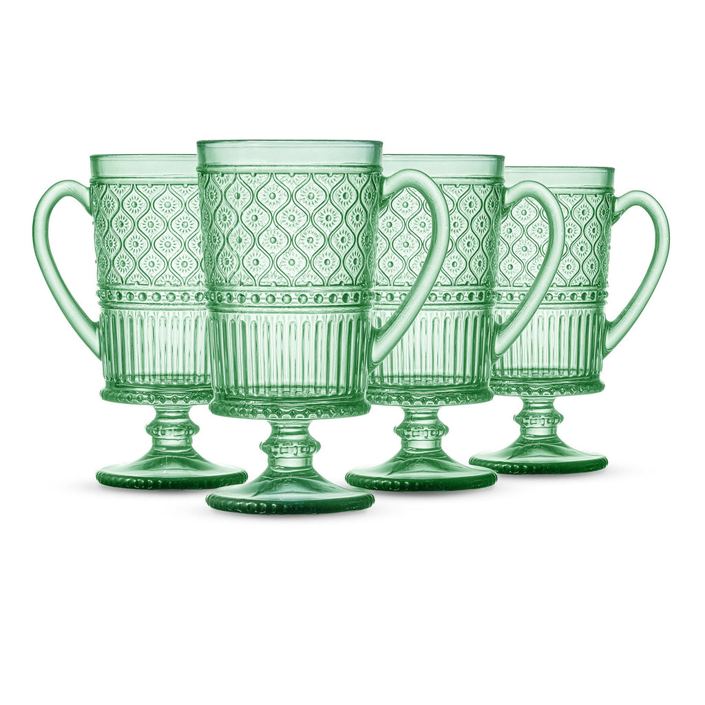Claro Green Footed Coffee Mug, Set of 4 Godinger All Dining, Claro, Claro Footed Mugs, Claro Mug Set, Claro Set, Coffee, Coffee Mug, Embossed, Footed Mug, Green, Green Claro, Mug, Mug Set, Mugs, Mugs & Teacups Godinger