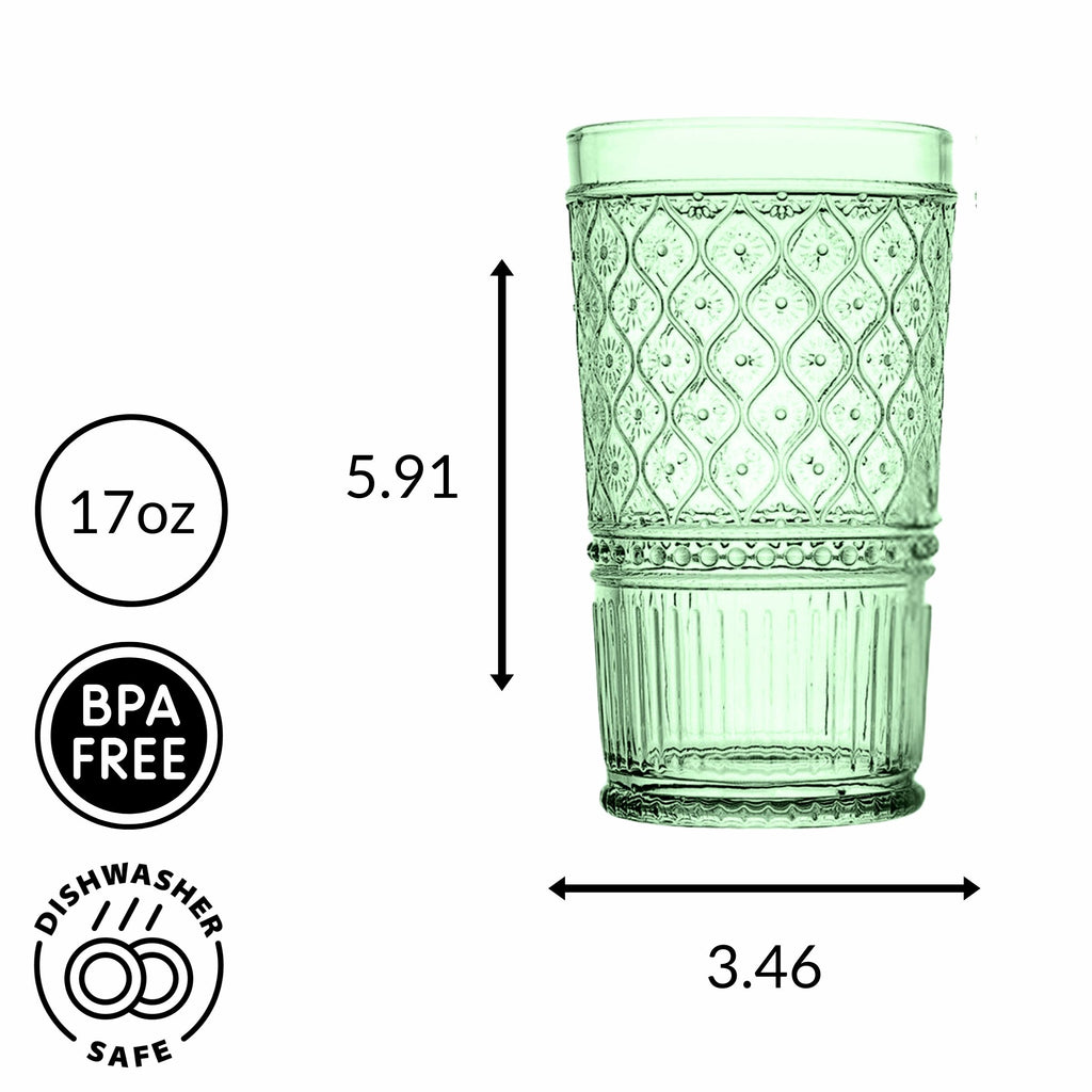 Claro Green Highball, Set of 4 Godinger All Barware, All Glassware, All Glassware & Barware, Claro, Claro Highball, Claro Hightball Set, DOF & Highball, Embossed, Green, Green Claro, Highball, Highball Set