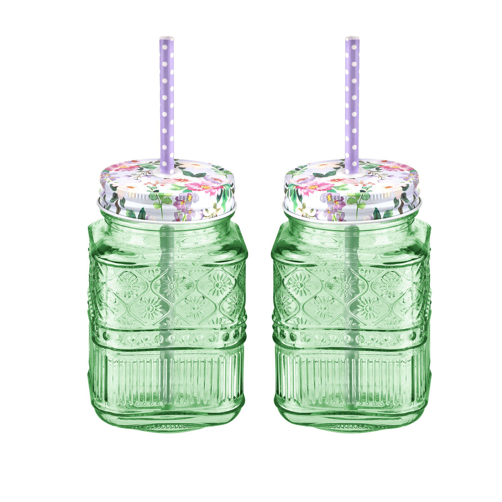 Claro Green Mason Jar, Set of 2 Godinger All Barware, All Glassware, All Glassware & Barware, Claro, Glassware & Barware, Green, Green Claro, Mason, Mason Jars