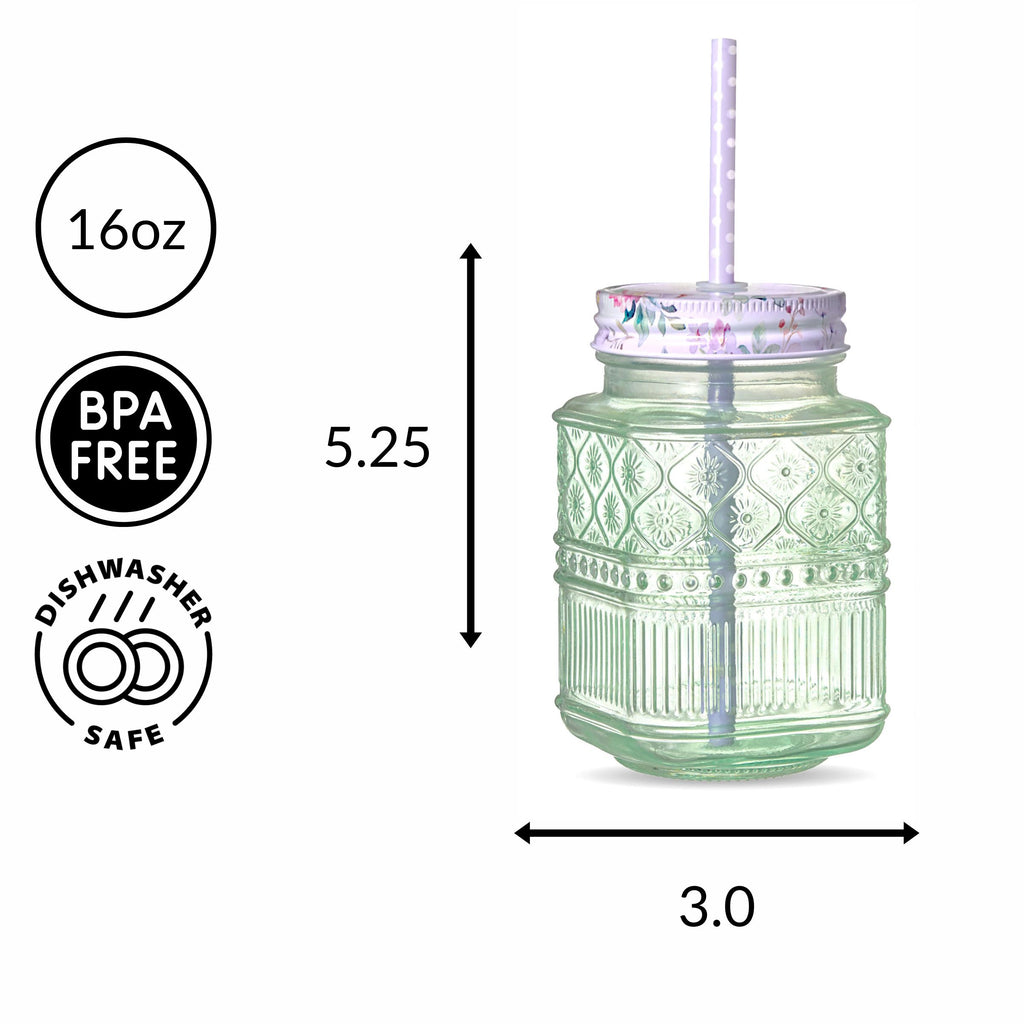 Claro Green Mason Jar, Set of 2 Godinger All Barware, All Glassware, All Glassware & Barware, Claro, Glassware & Barware, Green, Green Claro, Mason, Mason Jars Godinger