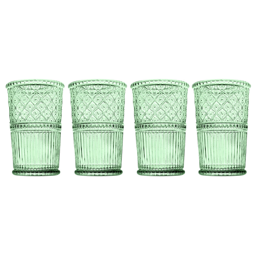 Claro Green Tumbler, Set of 4 Godinger Claro, Claro Tumbler Set, Embossed, Green, Green Claro, Tumbler, Tumbler Set