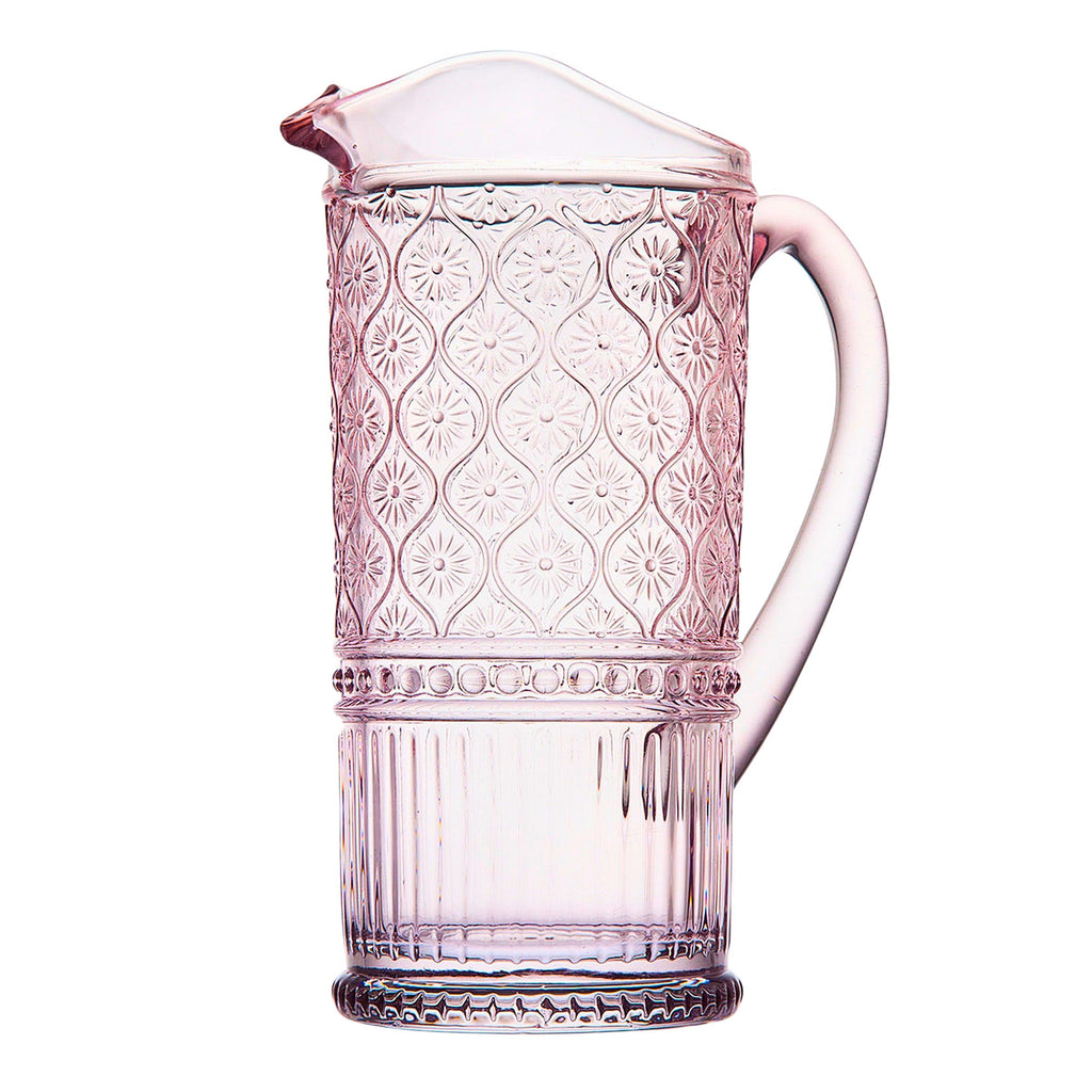 Claro Pink Beverage Pitcher Godinger All Barware, All Glassware, All Glassware & Barware, Claro, Claro Pitcher, Clear, Clear Claro, Embossed, Glass, Glass Pitcher, Pink, Pink Claro, Pitcher, Pitchers