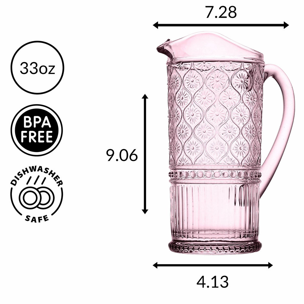 Claro Pink Beverage Pitcher Godinger All Barware, All Glassware, All Glassware & Barware, Claro, Claro Pitcher, Clear, Clear Claro, Embossed, Glass, Glass Pitcher, Pink, Pink Claro, Pitcher, Pitchers