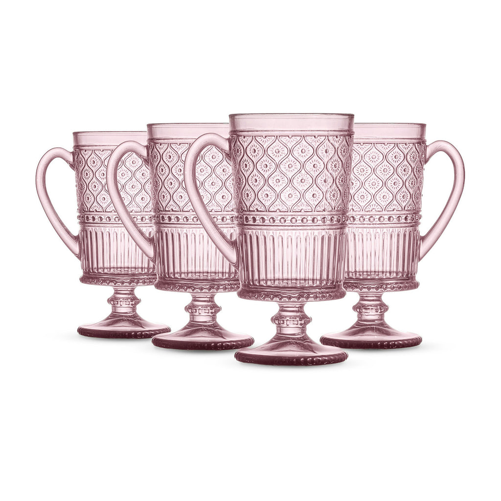 Claro Pink Footed Coffee Mug, Set of 4 Godinger All Dining, Claro, Claro Footed Mugs, Claro Mug Set, Claro Set, Coffee, Coffee Mug, Embossed, Footed Mug, Mug, Mug Set, Mugs, Mugs & Teacups, Pink, Pink Claro Godinger