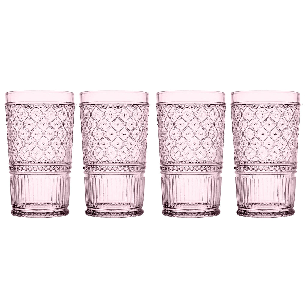 Claro Pink Highball, Set of 4 Godinger All Barware, All Glassware, All Glassware & Barware, Claro, Claro Highball, Claro Hightball Set, DOF & Highball, Embossed, Highball, Highball Set, Pink, Pink Claro